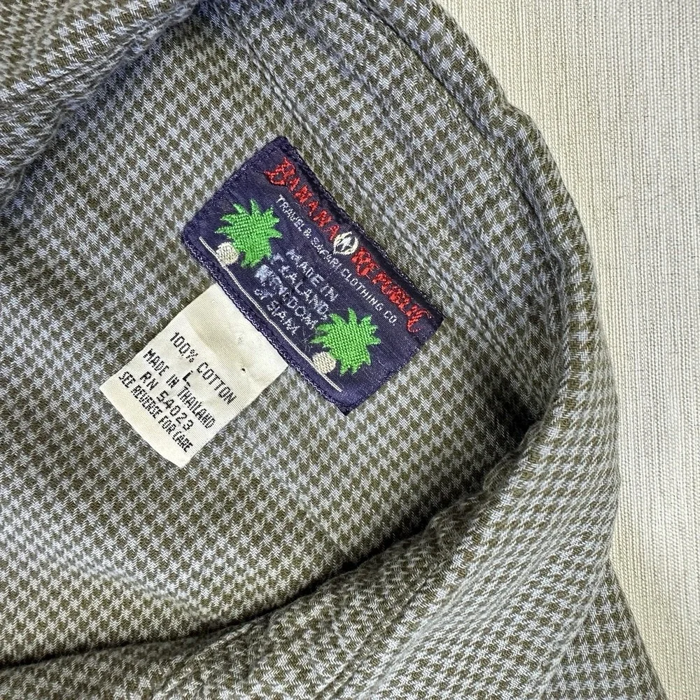 VTG 80s Banana Republic Houndstooth Shirt Men L Cotton Travel Safari Button Up